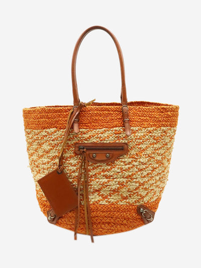 Orange raffia and leather tote bag Tote Bags Balenciaga