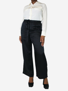 Aspesi Black elasticated satin trousers - size UK 12