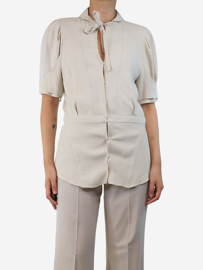 Neutral crepe short-sleeved blouse - size UK 10 Tops Balenciaga