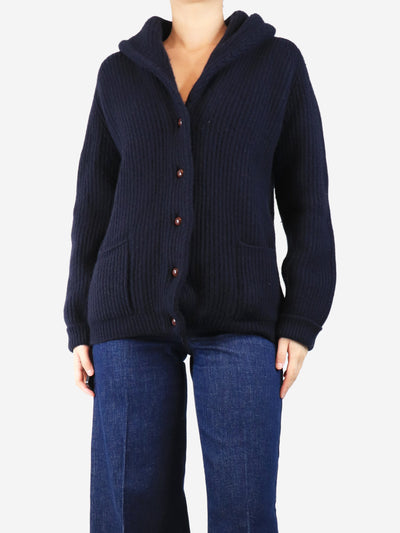 Navy blue ribbed shawl cardigan - size XL Knitwear Crimson