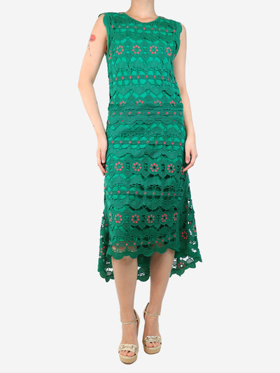 Green sleeveless embroidered midi dress - size UK 10 Dresses Chloe