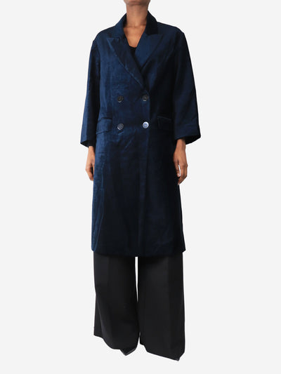 Dark blue velvet double-breasted long coat - size UK 6 Coats & Jackets Forte Forte