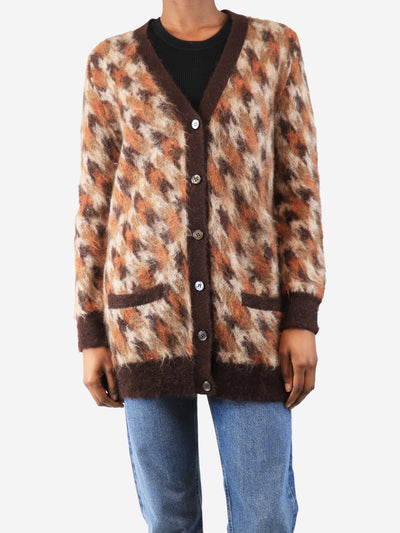 Brown mohair-blend intarsia cardigan - size XS Knitwear Celine