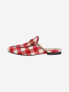 Gucci Red and white tweed gingham Princetown slippers - size EU 37
