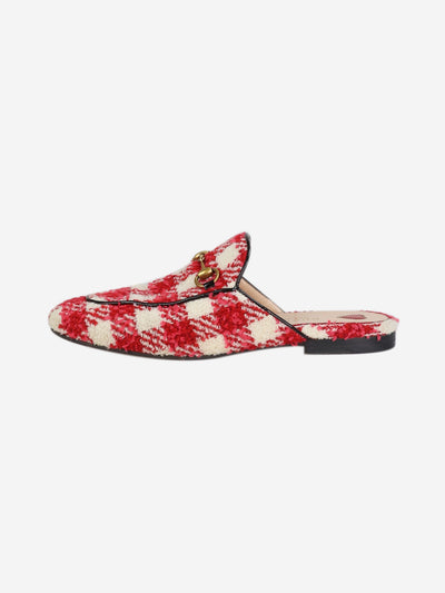 Red and white tweed gingham Princetown slippers - size EU 37 Flat Shoes Gucci 