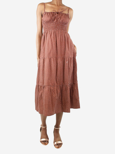 Brown shirred polka dot dress - size UK 6 Dresses Faithfull The Brand 