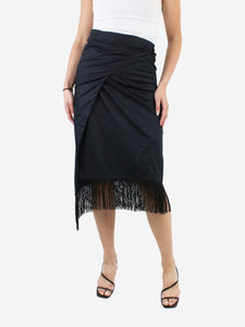 Panarehi Black fringe-hem wrap midi skirt - One Size
