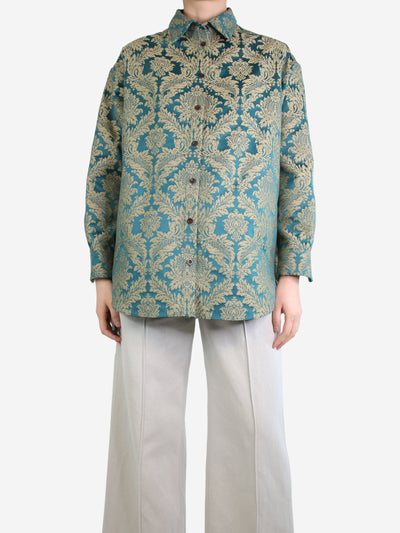 Teal jacquard shirt - size S Tops The Meaning Well 