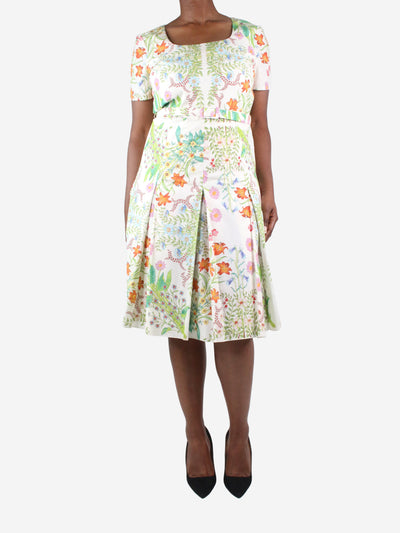 Multi round-neckline midi floral dress with belt - size UK 14 Dresses Gucci 