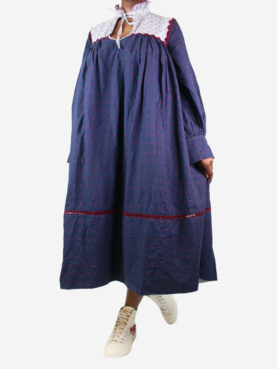 Blue fil coupé long sleeve midi dress - size M Dresses Wiggy Kit 