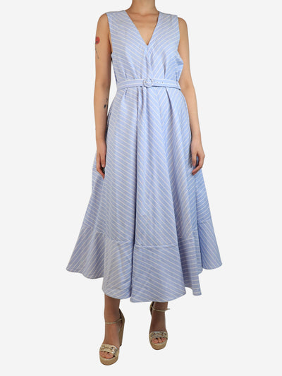 Light blue striped sleeveless a-line midi dress - size UK 10 Dresses Palmer // Harding