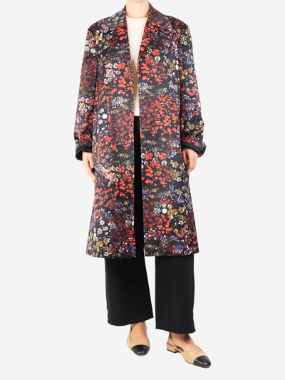 Navy blue floral satin coat - size UK 12 Coats & Jackets Dries Van Noten