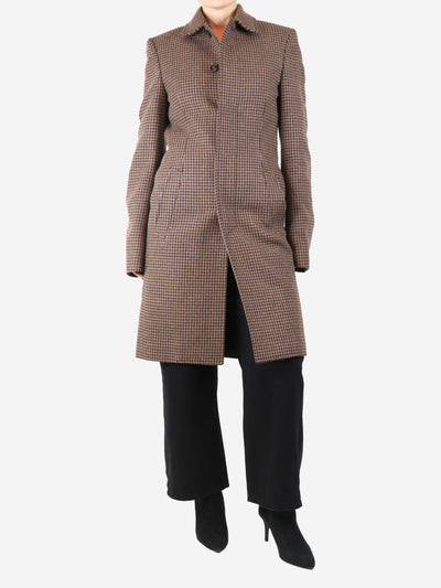 Brown tweed houndstooth mid length coat - size UK 14 Coats & Jackets Balenciaga