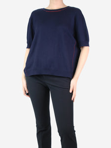 Miu Miu Navy blue short-sleeved sweater - size UK 12