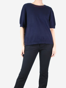 Miu Miu Navy blue short-sleeved sweater - size UK 12