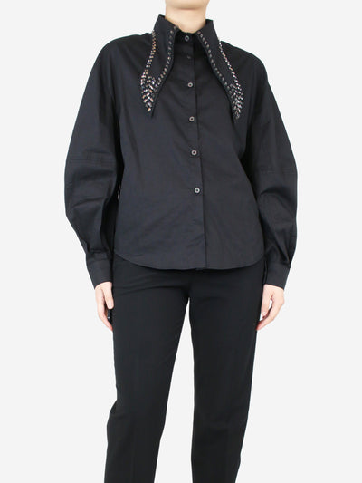 Black bejewelled collar shirt - size S