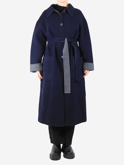 Dark blue and grey belted long cashmere coat - size UK 14 Coats & Jackets Bonpoint