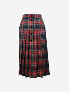 Miu Miu Red crystal-embellished tartan midi skirt - size UK 10
