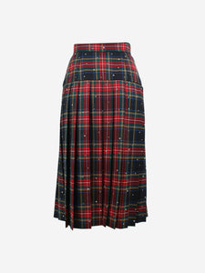 Miu Miu Red crystal-embellished tartan midi skirt - size UK 10