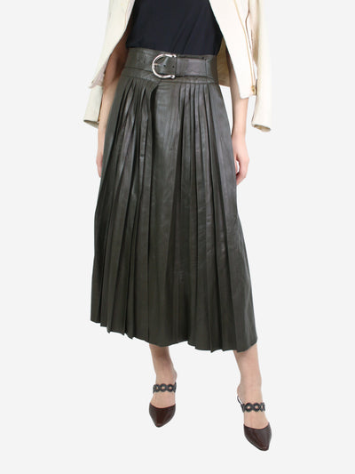 Green leather pleated midi skirt - size UK 8 Skirts Dodo Bar Or 