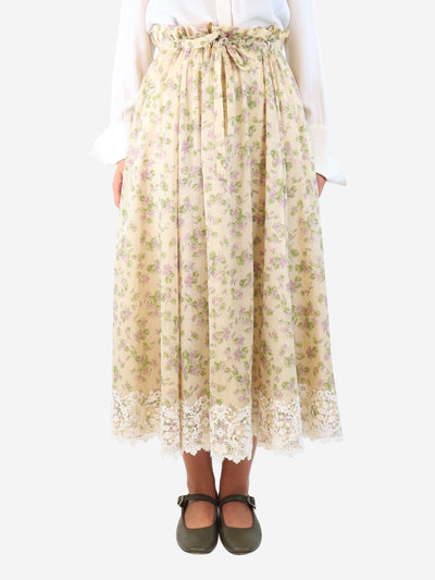 Pale yellow floral lace-trimmed maxi skirt - size UK 8 Skirts Christian Dior