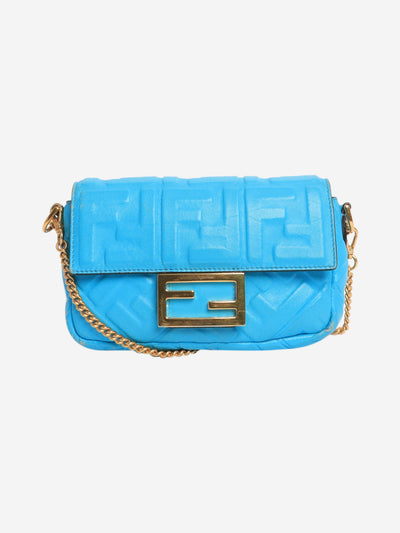 Fendi Black Mini Baguette in Turquoise Embossed Leather - size Fendi