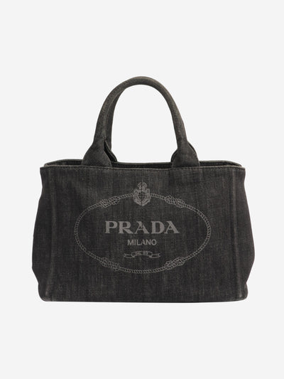 Prada Black Logo Printed Denim Tote Bag - size Prada