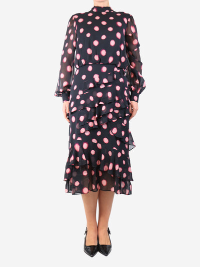 Black tie-dye polka dot ruffled midi dress - size UK 12 Dresses Saloni