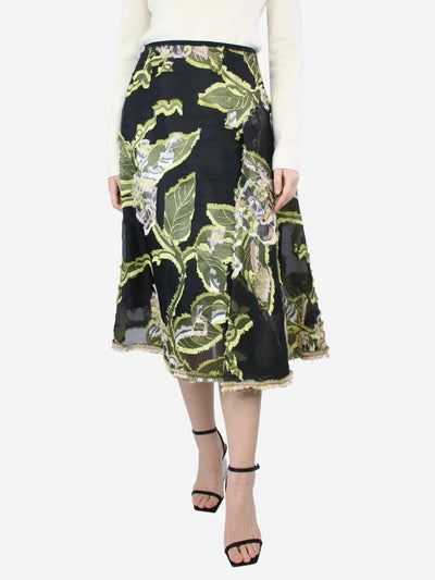 Black and yellow polyester and silk flock skirt - size UK 10 Skirts Erdem 