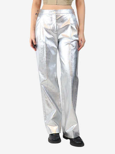 Silver metallic faux leather trousers - size UK 8 Trousers The Garment