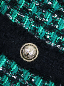 Balmain Green tweed sequin jacket - size UK 14