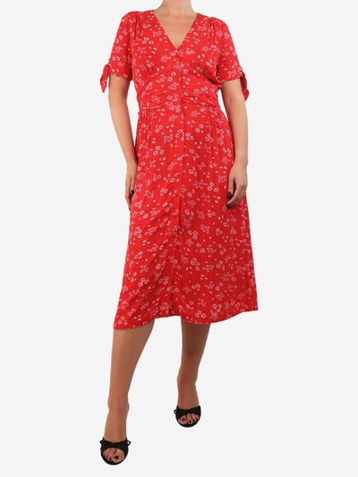 Red floral printed midi dress - size UK 10 Dresses Rouje