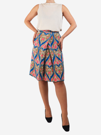 Tan floral pleated midi skirt - size UK 10 Skirts Prada