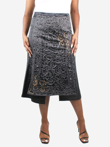 Haat Issey Miyake Black embroidered midi skirt  - size UK 14