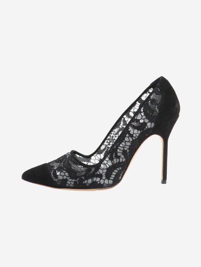 Black lace detail pointed toe pumps - size UK 4 Shoes Manolo Blahnik