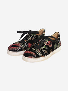 Christian Louboutin Black velvet sparkly embroidered trainers - size EU 37