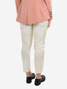 Saint Laurent Cream pleated silk-blend trousers - size UK 10