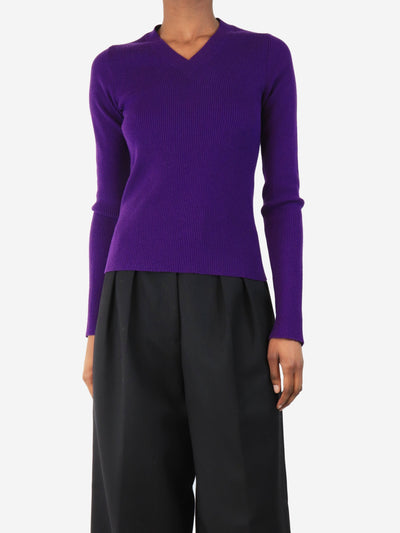 Purple ribbed v-neck knit top - size XS Knitwear Bottega Veneta
