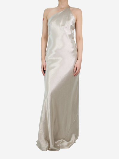 Cream asymmetric metallic satin maxi dress - size UK 10 Dresses Galvan 