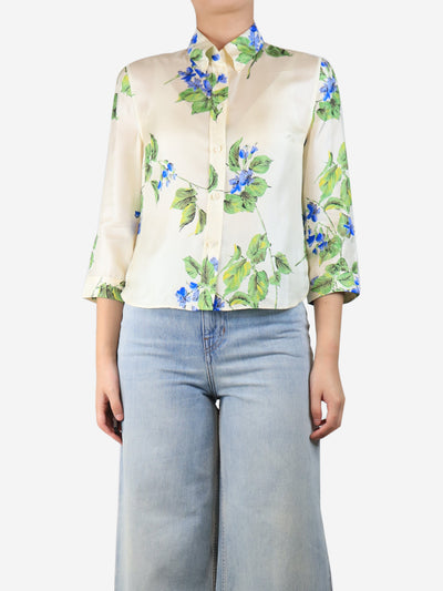 Yellow and blue silk floral blouse - size UK 8 Tops Prada