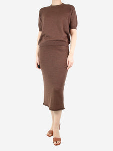 BaBaa Brown knit top and skirt set - size UK 10