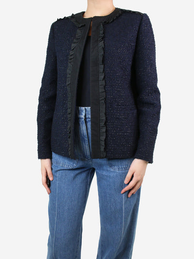 Blue tweed blazer with ruffle trim - size UK 12 Coats & Jackets Etro 