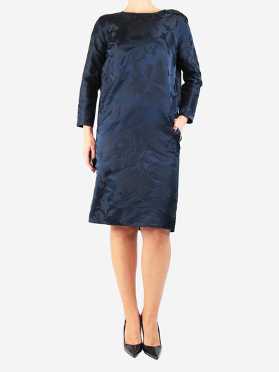 Navy blue floral jacquard midi dress - size UK 12 Dresses Rochas