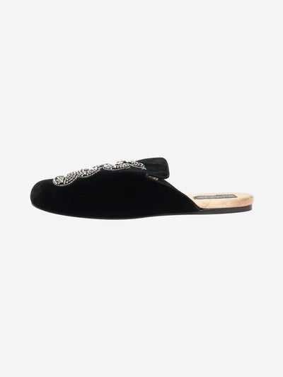 Black velvet Lawrence crystal-snake slippers - size EU 38.5 Flat Shoes Gucci