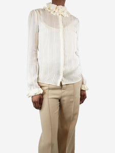 Saint Laurent Cream silk striped ruffle shirt - size UK 8
