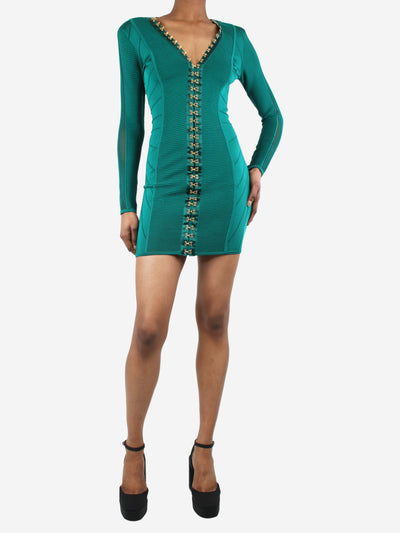 Green padded-shoulders fitted dress - size UK 8 Dresses Balmain 