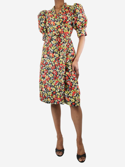 Multi puff-sleeved floral-printed midi dress - size UK 6 Dresses Ganni 