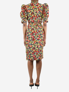 Ganni Multi puff-sleeved floral-printed midi dress - size UK 6