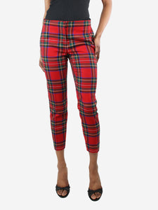 Burberry Red checked wool slim-leg trousers - size UK 8