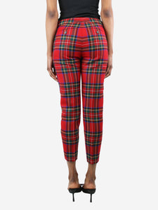 Burberry Red checked wool slim-leg trousers - size UK 8